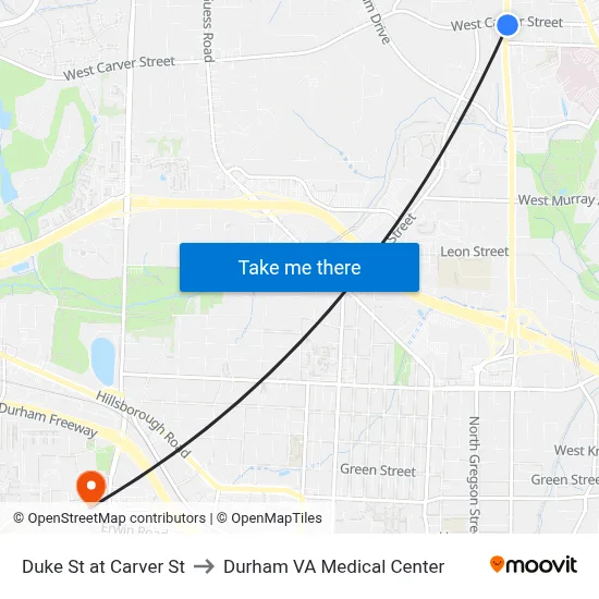 Duke St at Carver St to Durham VA Medical Center map
