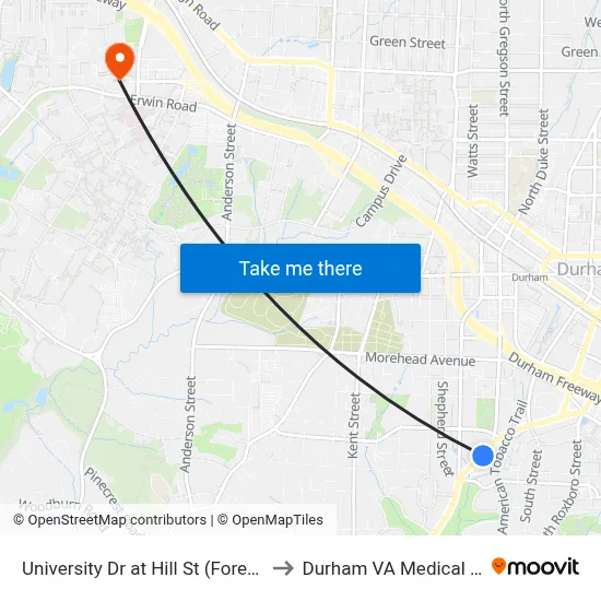 University Dr at Hill St (Forest Hills S to Durham VA Medical Center map