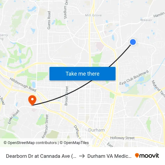 Dearborn Dr at Cannada Ave (Disciples CH to Durham VA Medical Center map