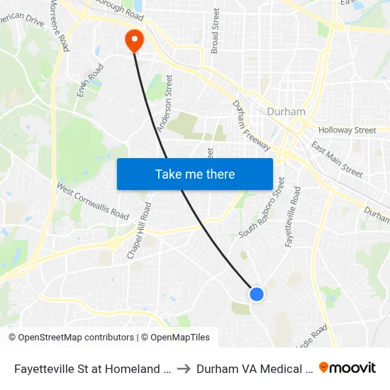 Fayetteville St at Homeland Ave (Sb) to Durham VA Medical Center map
