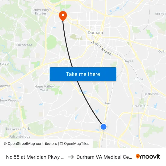 Nc 55 at Meridian Pkwy (Sb) to Durham VA Medical Center map