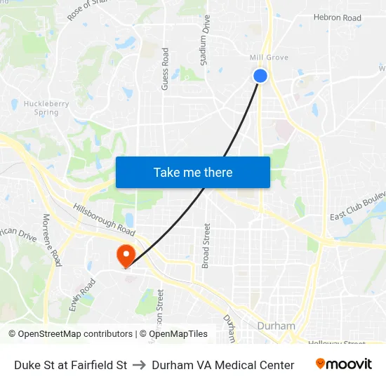 Duke St at Fairfield St to Durham VA Medical Center map
