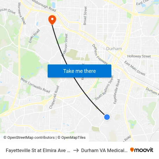 Fayetteville St at Elmira Ave (Fayettevi to Durham VA Medical Center map