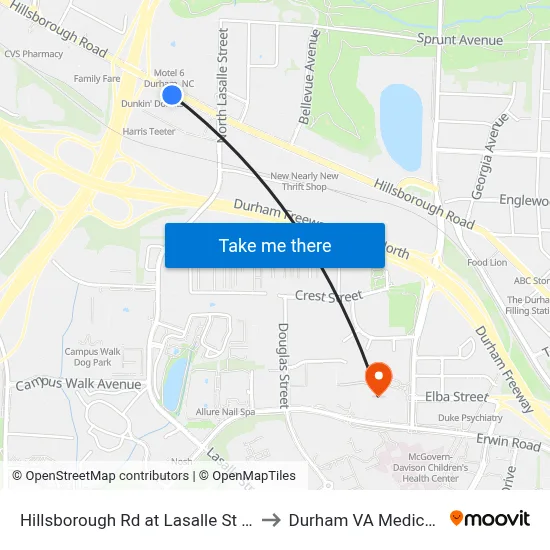 Hillsborough Rd at Lasalle St (Durham Fe to Durham VA Medical Center map