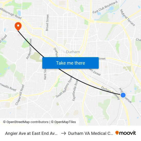 Angier Ave at East End Ave (Wb) to Durham VA Medical Center map