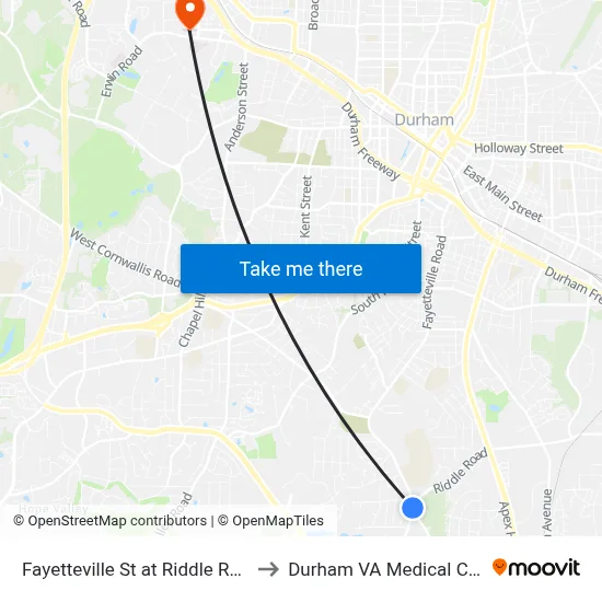 Fayetteville St at Riddle Rd (Nb) to Durham VA Medical Center map