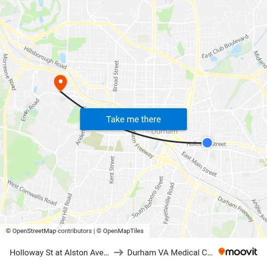 Holloway St at Alston Ave (Wb) to Durham VA Medical Center map