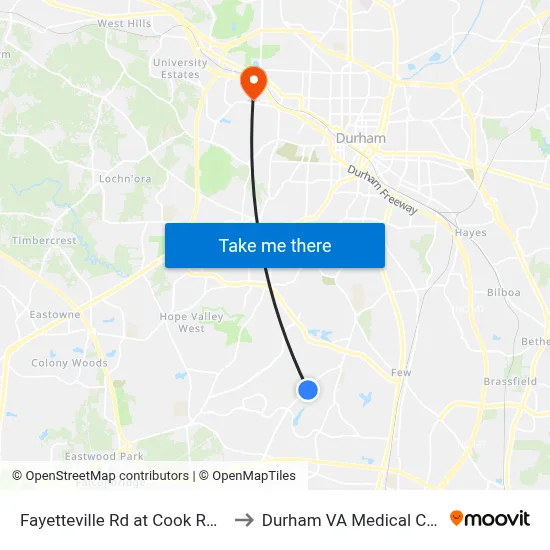 Fayetteville Rd at Cook Rd (Nb) to Durham VA Medical Center map