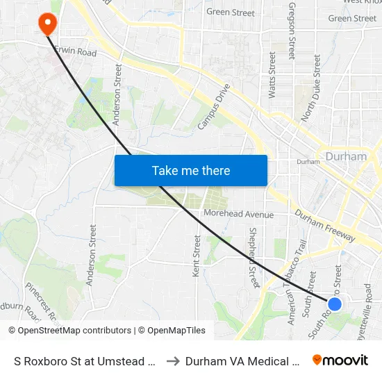 S Roxboro St at Umstead St (Nb) to Durham VA Medical Center map
