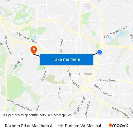 Roxboro Rd at Markham Ave (Sb) to Durham VA Medical Center map
