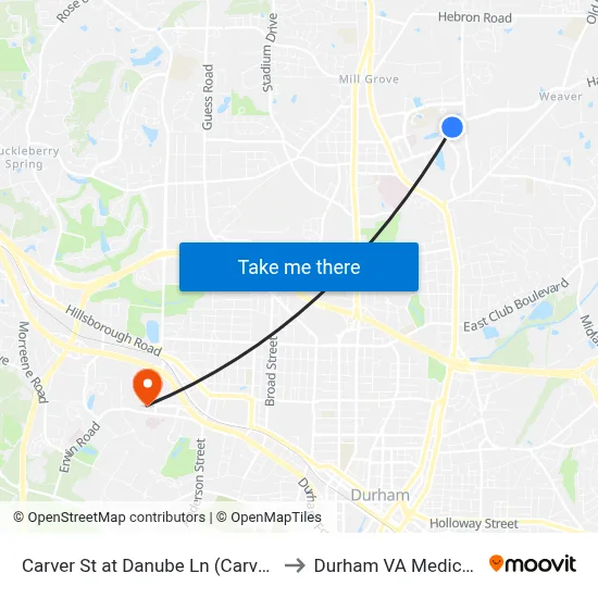 Carver St at Danube Ln (Carver Creek Apt to Durham VA Medical Center map