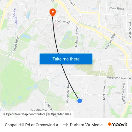 Chapel Hill Rd at Crosswind Ave (Lakewoo to Durham VA Medical Center map