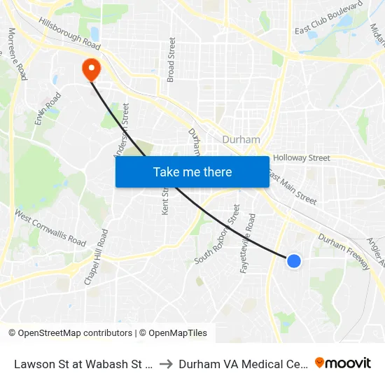 Lawson St at Wabash St (Eb) to Durham VA Medical Center map