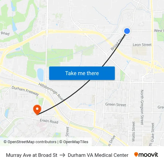 Murray Ave at Broad St to Durham VA Medical Center map