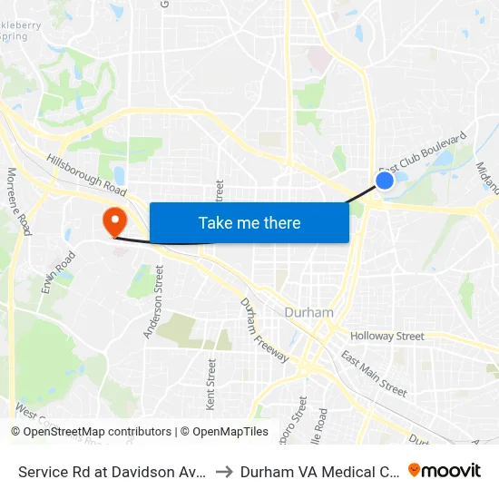 Service Rd at Davidson Ave (Sb) to Durham VA Medical Center map