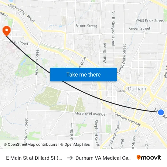 E Main St at Dillard St (Wb) to Durham VA Medical Center map