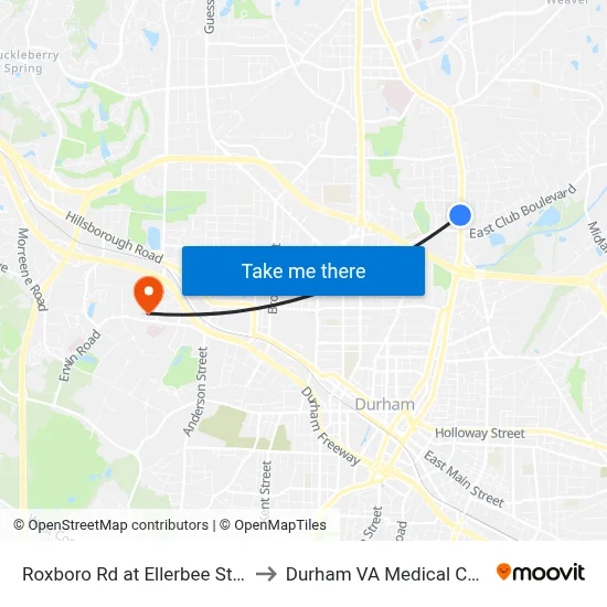 Roxboro Rd at Ellerbee St (Sb) to Durham VA Medical Center map