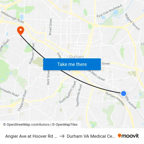 Angier Ave at Hoover Rd (Eb) to Durham VA Medical Center map
