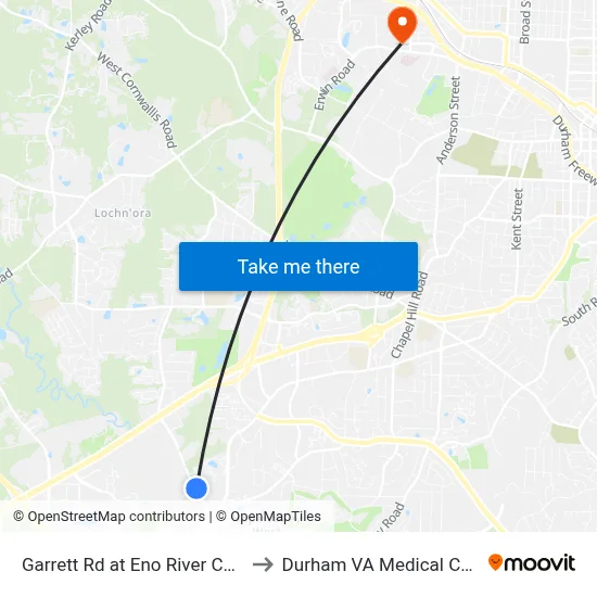 Garrett Rd at Eno River Church to Durham VA Medical Center map