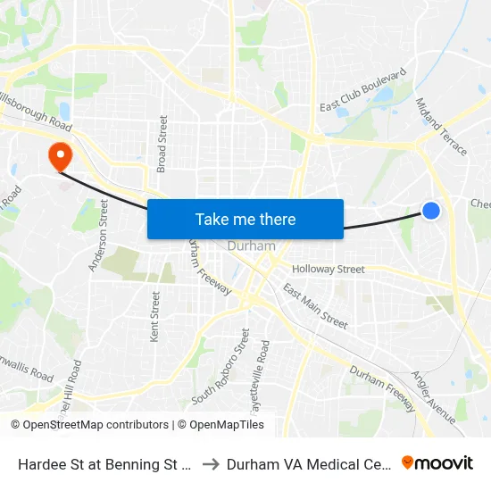 Hardee St at Benning St (Sb) to Durham VA Medical Center map