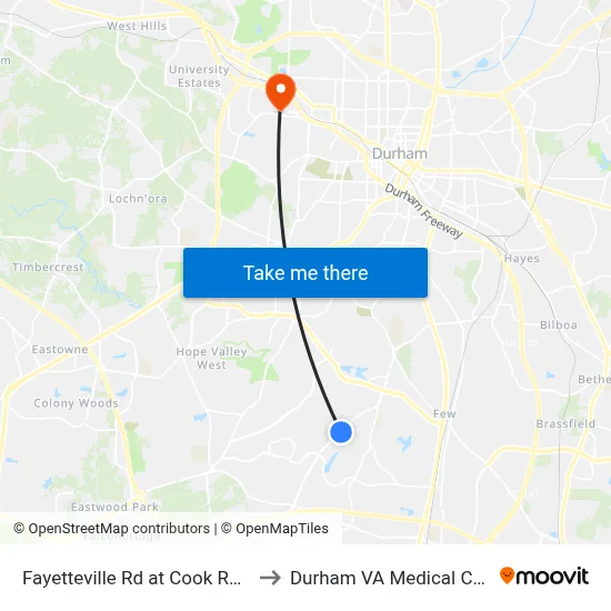 Fayetteville Rd at Cook Rd (Sb) to Durham VA Medical Center map
