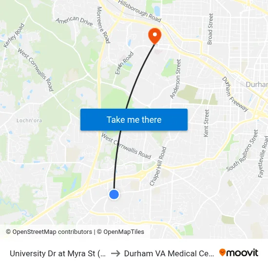 University Dr at Myra St (Wb) to Durham VA Medical Center map