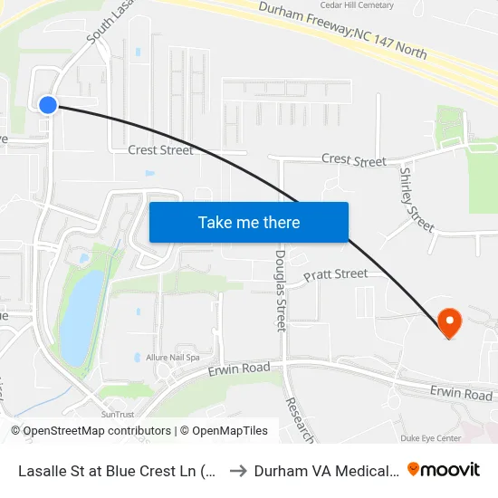 Lasalle St at Blue Crest Ln (Blue Crest to Durham VA Medical Center map