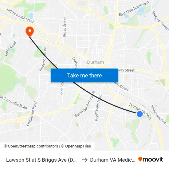 Lawson St at S Briggs Ave (Durham Exchan to Durham VA Medical Center map