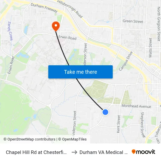 Chapel Hill Rd at Chesterfield Apts to Durham VA Medical Center map