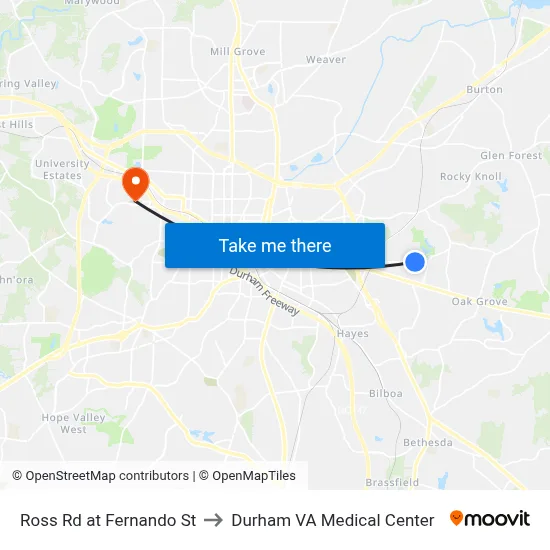 Ross Rd at Fernando St to Durham VA Medical Center map