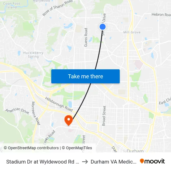 Stadium Dr at Wyldewood Rd (Foxfire Apts to Durham VA Medical Center map