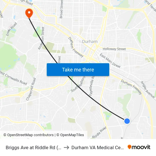 Briggs Ave at Riddle Rd (Sb) to Durham VA Medical Center map