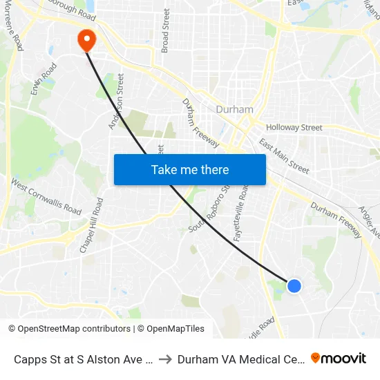 Capps St at S Alston Ave (Eb) to Durham VA Medical Center map