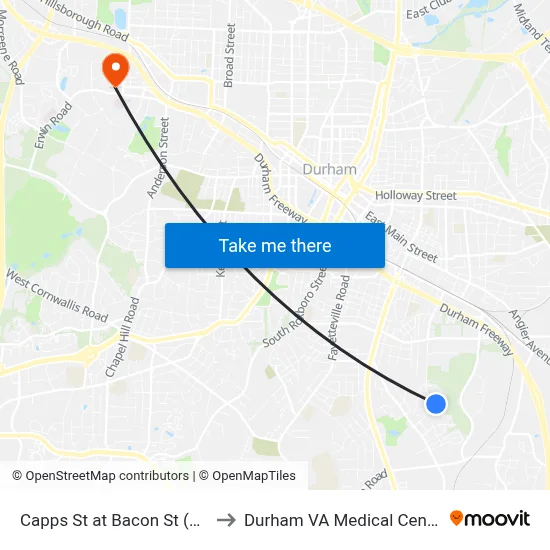 Capps St at Bacon St (Eb) to Durham VA Medical Center map