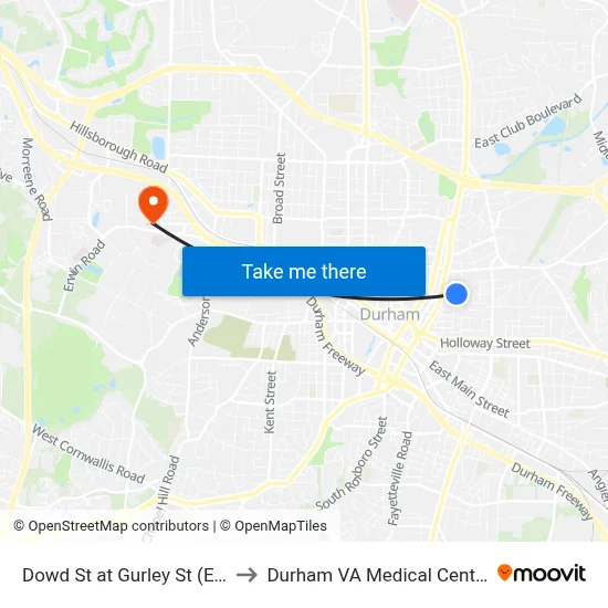 Dowd St at Gurley St (Eb) to Durham VA Medical Center map