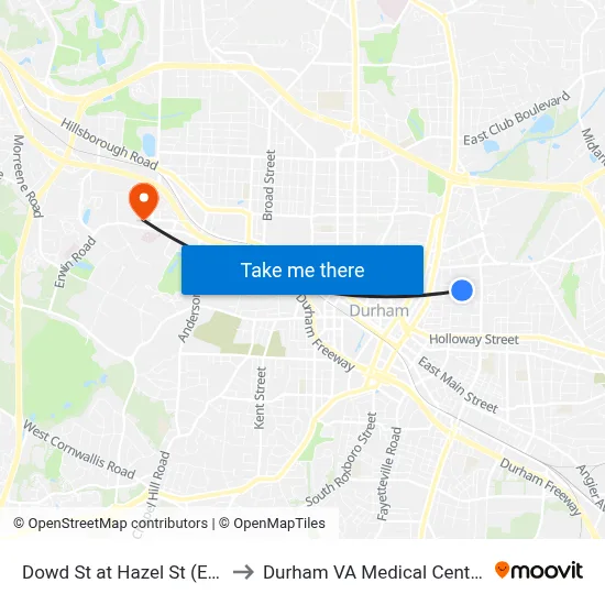 Dowd St at Hazel St (Eb) to Durham VA Medical Center map