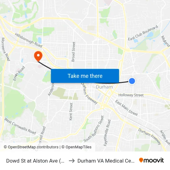 Dowd St at Alston Ave (Wb) to Durham VA Medical Center map
