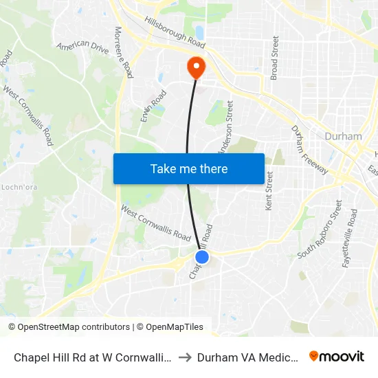 Chapel Hill Rd at W Cornwallis Rd (Yates to Durham VA Medical Center map