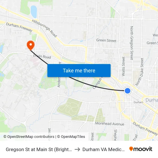 Gregson St at Main St (Brightleaf Square to Durham VA Medical Center map
