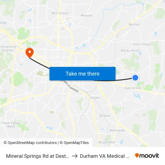 Mineral Springs Rd at Destrier Dr to Durham VA Medical Center map