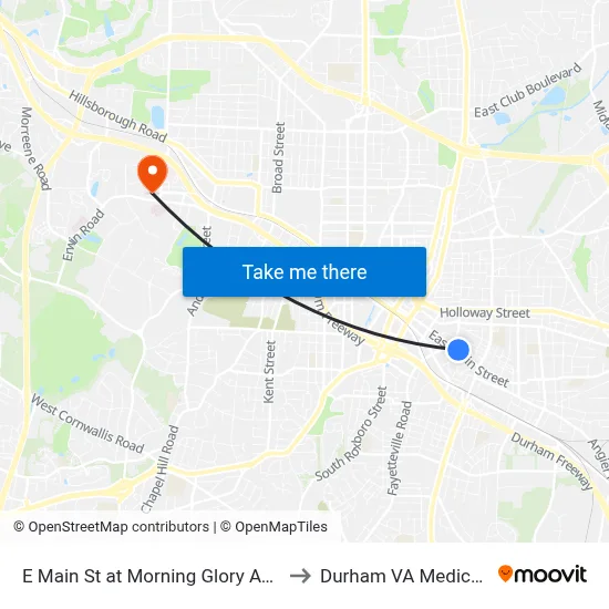 E Main St at Morning Glory Ave (Golden B to Durham VA Medical Center map