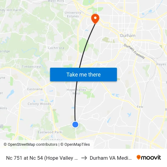 Nc 751 at Nc 54 (Hope Valley Commons Par to Durham VA Medical Center map