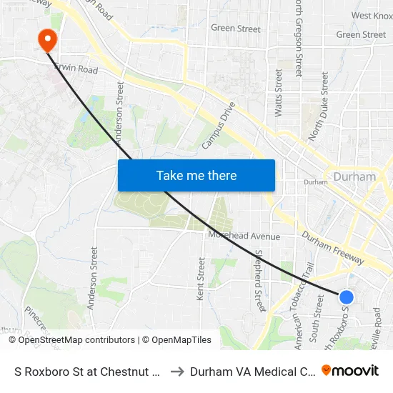S Roxboro St at Chestnut St (Sb) to Durham VA Medical Center map