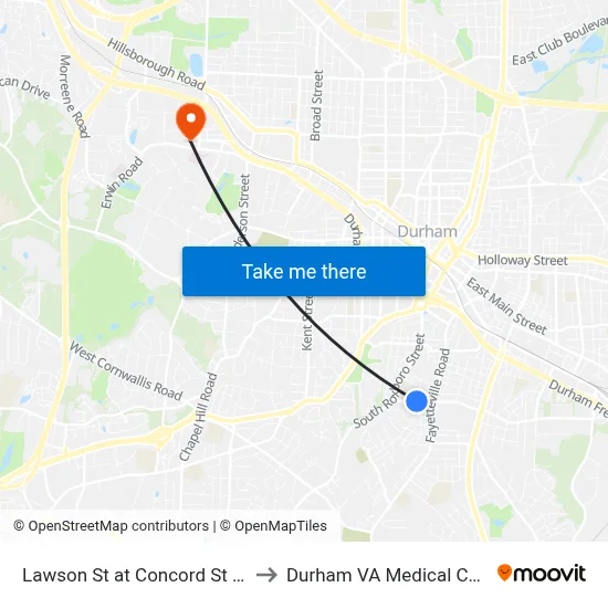 Lawson St at Concord St (Wb) to Durham VA Medical Center map