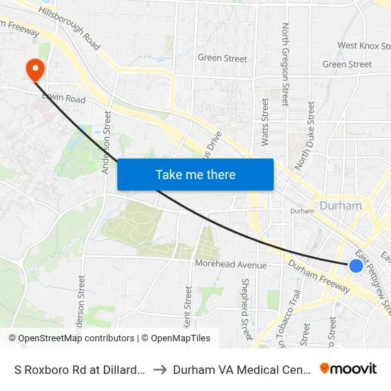 S Roxboro Rd at Dillard St to Durham VA Medical Center map