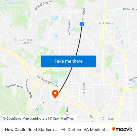 New Castle Rd at Stadium Dr (Wb) to Durham VA Medical Center map