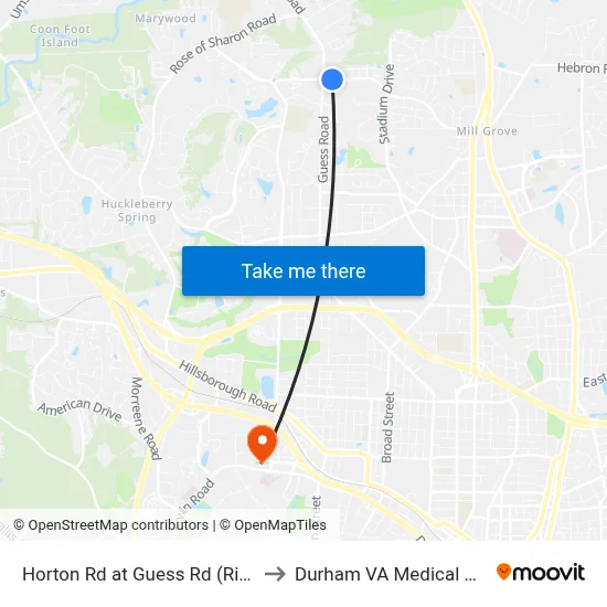 Horton Rd at Guess Rd (Rite-Aid) to Durham VA Medical Center map