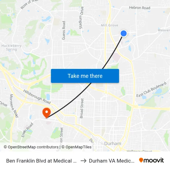 Ben Franklin Blvd at Medical Park Dr (Wb to Durham VA Medical Center map