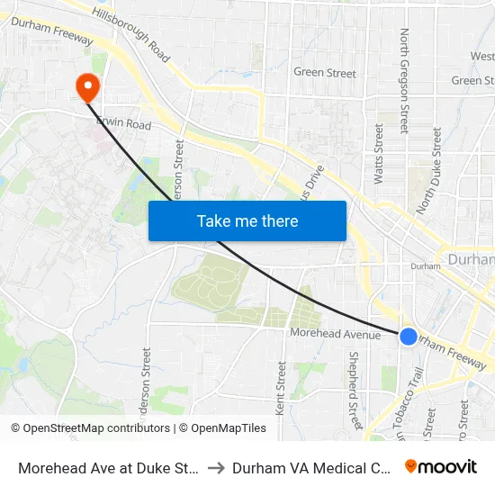 Morehead Ave at Duke St (Eb) to Durham VA Medical Center map