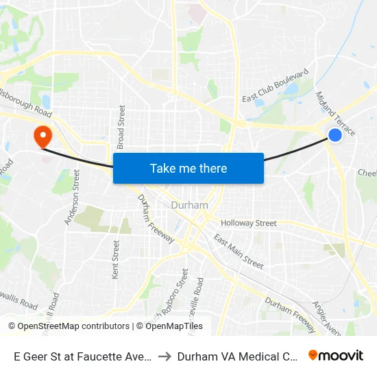 E Geer St at Faucette Ave (Eb) to Durham VA Medical Center map